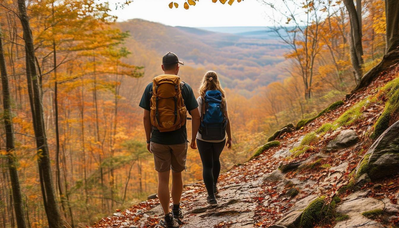 A Couple hiking in the Hocking Hills Ohio